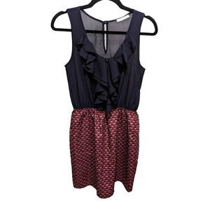 Peppermint Dress Blue Top Printed Skirt Knee Length Sleeveless Dress with Pocket